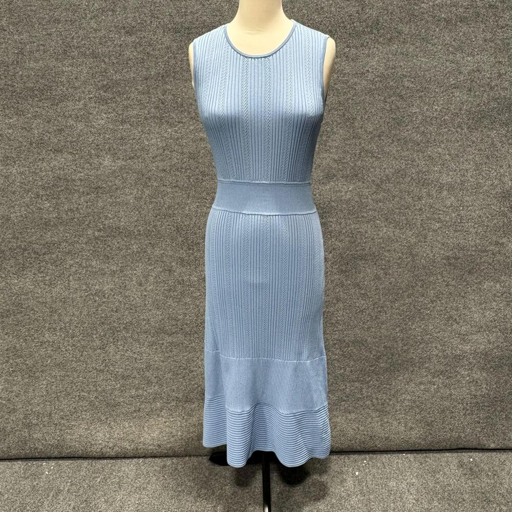 Jason Wu Collective Dress Womens S Blue Sleeveless Ribbed Knit Fit Flare Midi
